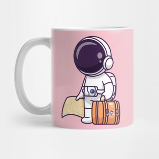 Cute Astronaut Travelling With Map And Suitcase Cartoon Mug